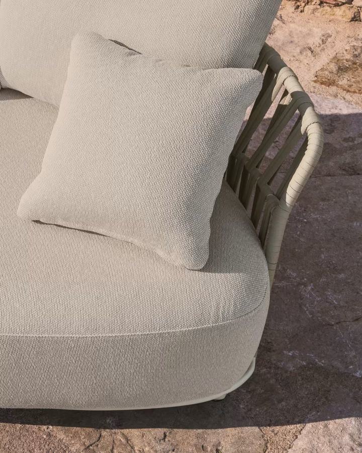 Osani 2-seater sofa in ecru aluminium and taupe rope 170 cm