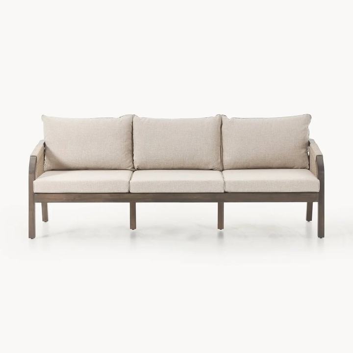 Acacia Wood Garden Lounge Sofa Lu (3-seater), Beige,Brown