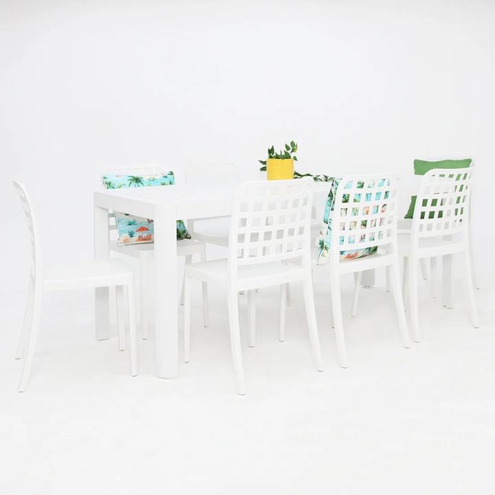 Frankie Azura 9pc Dining Set ARMLESS - White