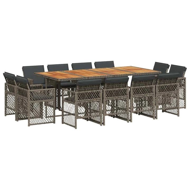 vidaXL 13 Piece Garden Dining Set with Cushions Grey Poly Rattan