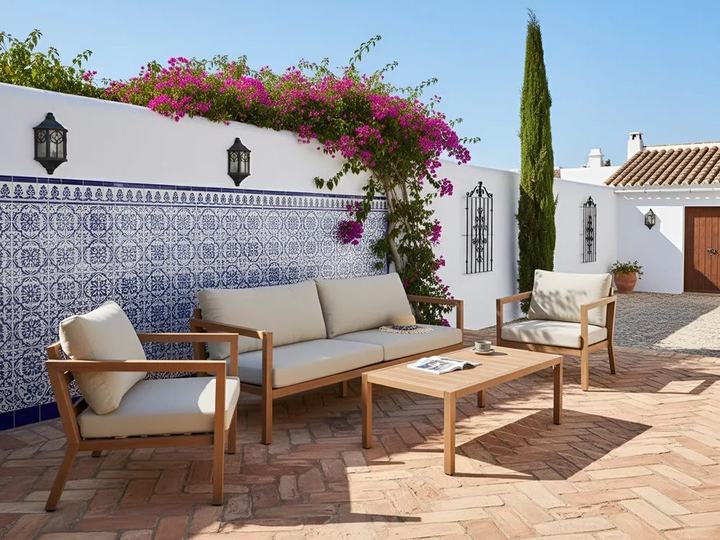 Garden Lounge Set with Table 5 Seater ONETA Metal Light Brown