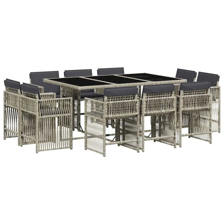 vidaXL 11 Piece Garden Dining Set with Cushions Light Grey Poly Rattan