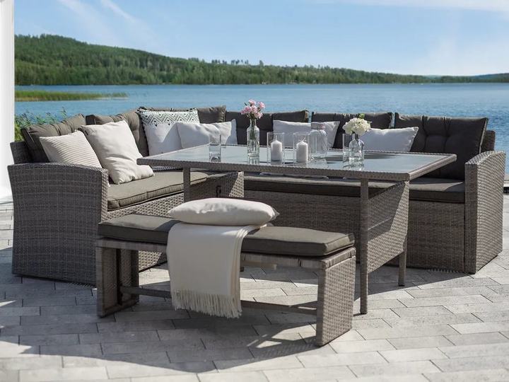 Garden Lounge Set with Table 8 Seater VITERBO with Cushions PE Rattan Grey