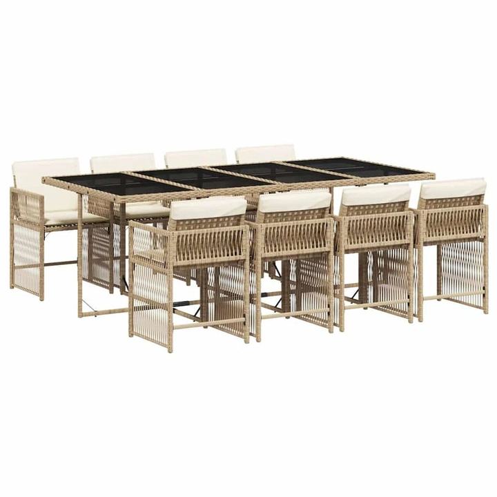 vidaXL 9 Piece Garden Dining Set with Cushions Beige Poly Rattan