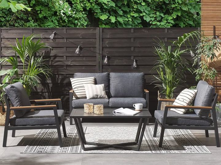 Garden Lounge Set with Table 4 Seater DELIA Metal Grey